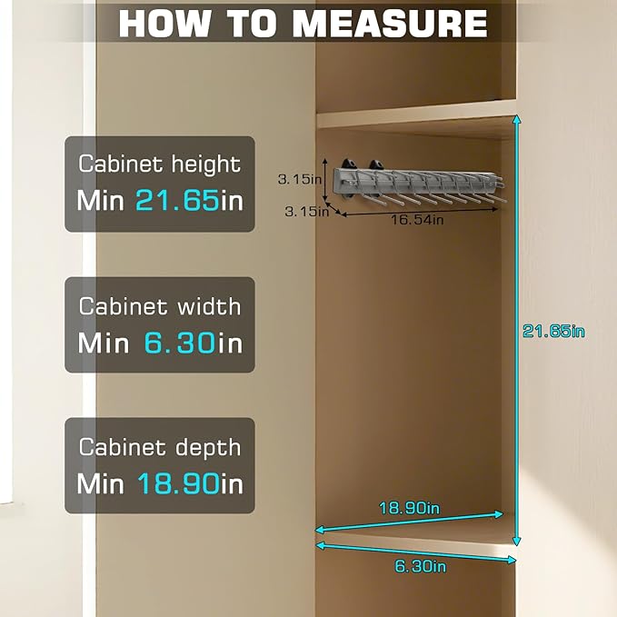 Sliding Tie Racks, 18 Tie Hanger Pull Out Belt Rack 16.5'' Aluminum Alloy Extendable Wardrobe Closet Organizer with 18 Hooks for Belts, Ties, and Scarves, 16.5'' x 3.15''(Sprayed Grey)