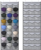 Unjumbly Baseball Hat Rack, 24 Pocket Over-The-Door Hat Organizer with Clear Deep Pockets to Display Baseball Caps Collection, Complete with 3 Over Door Hooks (Grey, 24 Pockets)