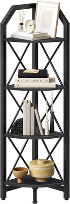 CHOEZON 4-Tier Corner Shelf, Industrial Corner Bookshelf, 47.6" Corner Storage Stand, Plant Stand Display Shelf, Corner Bookcase for Bedroom, Living Room, Home Office, Black TCJ09BB