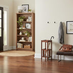 Furnifact Umbrella Stand with Removable Metal Tray, Solid Wood Frame, Tall Accent Table, Walnut Finish, Entryway Storage