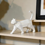 Cynkeyee Geometric Knick Knacks Cat Statue - Modern Resin Sculpture for Home Decor Minimalist Bookshelf Desk Figurine Small White Trinkets for Shelf Decor Office Decoration Accent 6x5x1.6 Inches