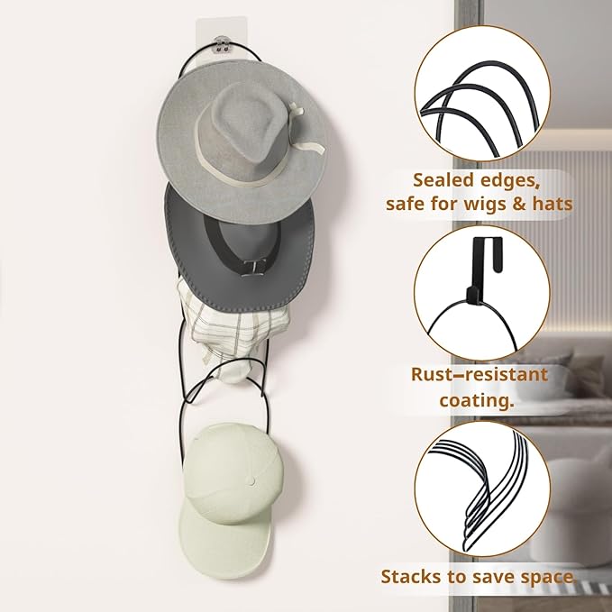LINFIDITE 15 Pack Hat Rack Hanger Holder Organizer Closet Hanging Baseball Cap Display Storage Rack for Scarves Handbags Towels Clothes Ties Over Door Wall Mounted w Hanging Hook Black