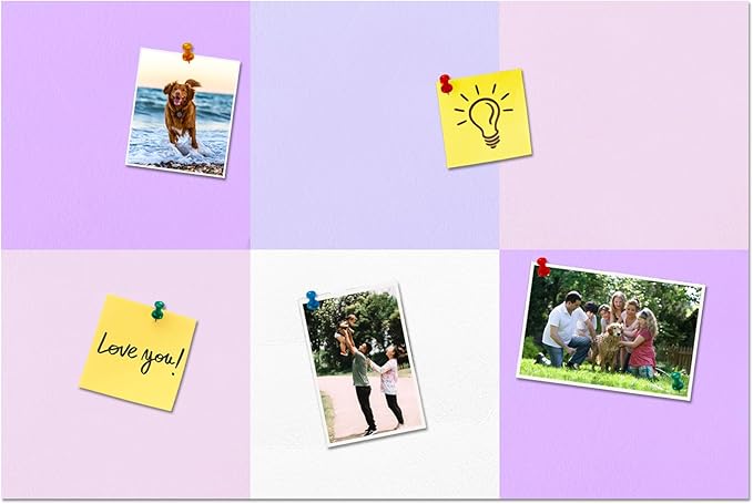 Square Felt Cork Bulletin Board Tiles, Self Adhesive DIY Felt Pin Board for Wall 30" x 20" with 35 Pushpins for Office School Home Wall Decor Stickers Memos Photos Display (Purple+Pink)