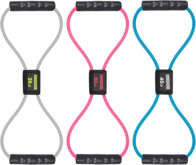 Figure 8 Resistance Bands with Handles for Women Men, Exercise Bands for Back, 8 Shaped Resistance Bands for Arms, Shoulder, Leg Stretching, Physical Therapy, Yoga, Pilates, Home Gym Workout Equipment