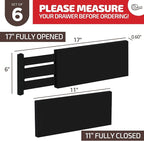 6 Pack Drawer Dividers 6 Inch High, 11”-17" Adjustable Bamboo Organizers Large Expandable Drawer Separators for Cloths, Dresser, Bedroom, Bathroom, Baby Drawer, Office & Kitchen Utensils (Black)