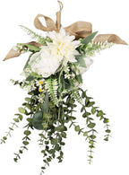 Artificial Teardrop Swag Floral Garland with Silk Flowers Ornament Handmade Reusable Suitable for Home Window, White