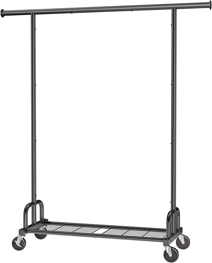 Clothes Rack - Large-Capacity Clothing Racks for Hanging Clothes with Lockable Wheels, Space-Saving Metal Coat Rack for Bedroom, Laundry Room, Entryway, 45.6" x 16.9" x 59", Black