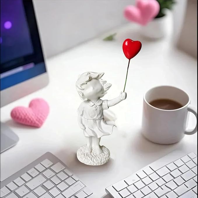 Banksy Street Graffiti Art Statue,Love Balloon Girl Room Decor,Resin Ornaments,Living Room Dining Desk Decorations,Bookshelf Decorative Objects(White)