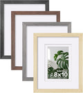 Egofine 8x10 Picture Frame Set of 4, Made of Solid Wood Multicolor Photo Frames Covered by Plexiglass 4x6 and 5x7 with Mat or 8x10 without Mat, for Table Top Display and Wall Mounting Mixed Colors
