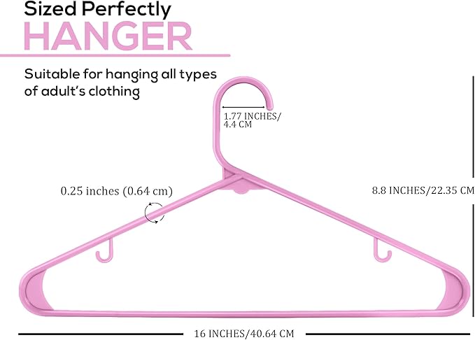 Utopia Home Plastic Hangers 50 Pack - Space Saving Clothes Hanger - Durable & Strong Closet Organizers and Storage with Built-in Strap Hooks - Essential for Shirts, Pants, Skirts & Coats (Pink)