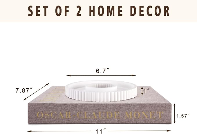 Decorative Books for Home Decor, Coffee Table Decor with Linen White Books Stack Bookshelf, Fake Book Double as Libros Decorativos and Photo Storage (2 Piece Set with Tray)
