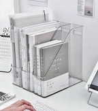 Acrylic Magazine Holder, 4 PCS File Magazine & Book Storage Rack for Office Desk, Clear Book Organizer with 3pcs Silicone Automatic Bookmarks (4)