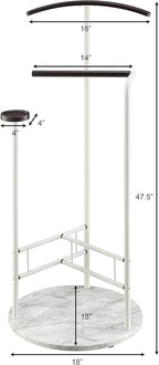Proman Products Scandia Valet Stand, Clothes Rack, Clothing Organizer with Tray, Hanger and Trousers Bar, Wood, Metal, White