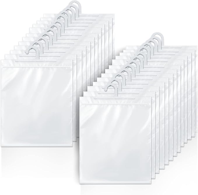 Hanging Storage Bags 24 Pack, Large Hook 10 x 12.5-inch Clear Plastic Bags for Classroom, Library and Pharmacy Use