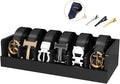 Belt Organizer for Closet - 6 Grids Black Bamboo Belt Storage Organizer Racks for Men Women's Drawer, Belt Display Holder Wall Mount with 2 Pcs Tie Clip