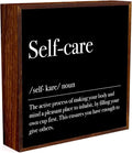 Inspirational Wooden Box Sign Mental Health Rustic Office Desk Decoration Gifts Wood Plaque Home Shelf Table Decor Self Care Must Haves (Black)
