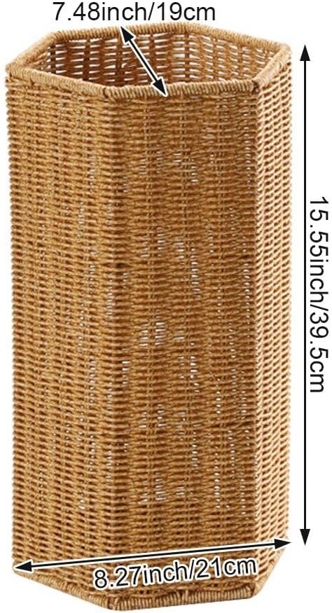 Wicker Umbrella Stand Basket Rattan Style Umbrella Storage Bucket for Home Entryway Office Woven Cane Holder for Walking Sticks and Yoga Mats