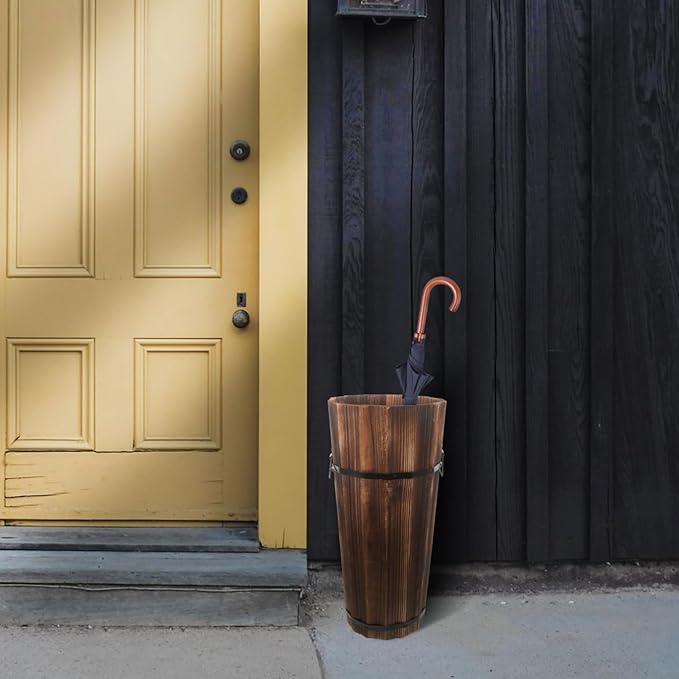 ABOOFAN Wood Umbrella Stand, 42cm Height, Freestanding Umbrella Storage Holder, Multi-Purpose Walking Stick Organizer for Hallway, Entryway, Office