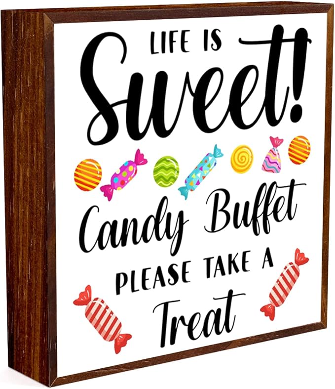 Candy Buffet Wooden Box Sign, Candy Bar Sign, Life is Sweet Candy Buffet Please Take a Treat, Wooden Box Decor for Wedding Parties, Receptions, Coffee Shops, Hotels, Parties, Bars.