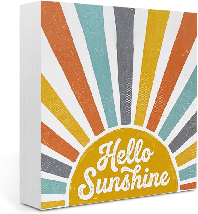 Sunshine Decor Summer Home Decor Hello Sunshine Summer Decorations Wooden Box Sign for Home Office Farmhouse Table Shelf