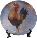 Rooster Decorative Plates, 6 Inch, Watercolor Painting Rooster Round Display Plate, Hanging Decorative Plate with Display Stand, for Home Kitchen Bedroom Decorative Ornaments