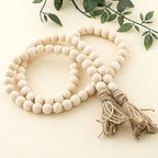 Farmhouse Decor, 59in Wooden Beads Garland with Tassels, Rustic Farmhouse Prayer Boho Beads for Coffee Table Wall Country Decor