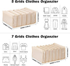 2 Packs Cotton Wardrobe Clothes Organizer, Foldable Closet Organizers and Storage Larger 7 Grids 5 Grids Set Drawer Organizer with PP Board for Clothes, Jeans, Pants, Sweaters, Tshirt