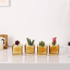 Square Flower Vases Set of 9, 3"x 3"x 3" Glass Vases for Centerpieces, Amber Vase for Flowers, Small Vase for Wedding, Party, Home Office Decoration