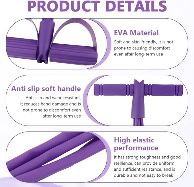 21 Fitness Resistance Bands-6 Tube Pedal Ankle Puller, Multifunction Tension Rope, Pedal Resistance Band with Handle Sit Up Exercise Equipment Home Gym Tummy Trainer for Men Women