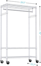 IZEUK Heavy Duty Rolling Garment Rack Wire Clothes Rack for Hanging Clothes (White, 3 Tier with 2 Rod, 29.5" W x 15.7" D x 75" H)
