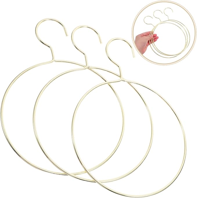 3pcs Golden Metal Scarf Ring Hangers and Belt Organizer, Round Iron Clothes Rack for Women’s Tie Storage, Wall Closet Accessory for Scarves, Shirts, and Jackets