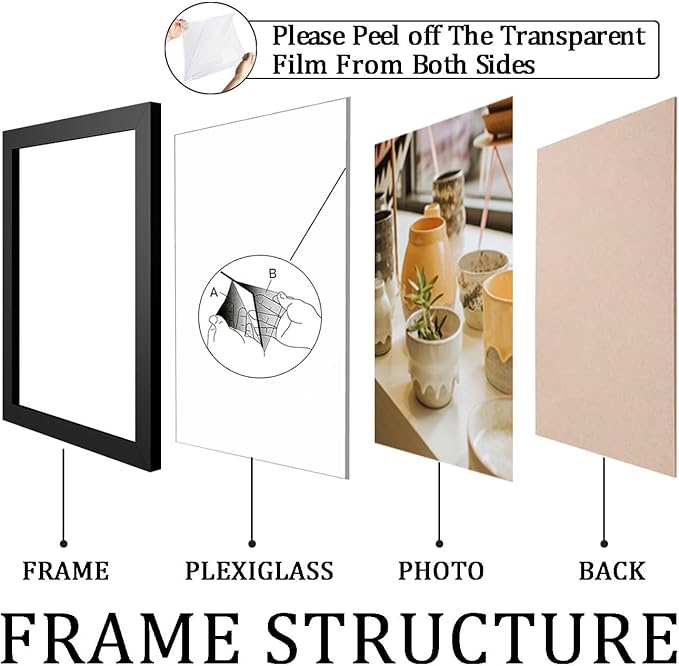 KTKDE 8.5 by 11 Picture Frame Black, Picture Frames 8.5 x 11frame with Shatter Resistant Plexiglass for Wall Mounting Display Horizontally or Vertically Hanging, Diploma Certificate Frames 8.5 x 11
