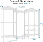 VIPEK V5 Plus Portable Closet Wardrobe Heavy Duty Clothes Rack, Large Free Standing Closet Rack for Hanging Clothes, 85.4" L x 15.7" W x 76.4" H, White