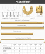 Closet Rods for Hanging Clothes, 17 to 28 Inches Stepless Adjustable Metal Closet Rod, 1.3 Inches Heavy Duty Clothes Hanging Rod for Closet Wardrobes Laundry RV, Golden