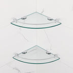 2 Ties Glass Corner Shelf with SUS 304 Stainless Steel Rail Chrome Finished, Esquinero para baños, Rustproof Tempered Glass Shelf, Shower Caddy Organizer 9.8" x 9.8"