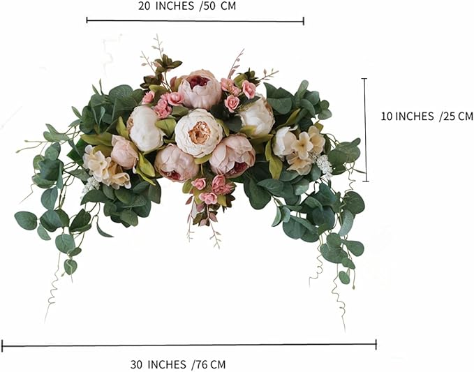 H&S BRIDAL Wedding Arch Flowers, 30 Inch Rustic Artificial Floral Swag for Door Lintel, Green Leaves Rose Peony Sunflowers Table Centerpieces Home Decoration