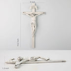 BC Catholic Crucifix Wall Cross, 10" H Jesus Christ Home Decor, Religious Gift, Wood Carved Look, Grey White Finish, Hand Painted by Buildclassic