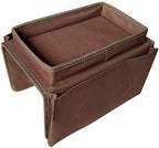 Sofa Armrest Organizer, Couch TV Remote Storage Organizer with Pockets for Recliner Armchair Snacks Glasses Smartphone Magazines Pouch (Brown)