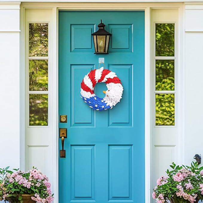 Patriotic Wreaths for Front Door, 250 Anniversary Wreath 4th of Red White and Blue Wreath, Memorial Day Flag Wreaths for Indoor Outdoor Porch Decory Holiday Decorative (#C)