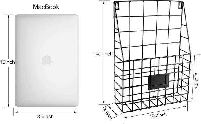 Storage Racks, Metal Wire Wall Mounted Magazine Holder, Wall Hanging Organizer holder for Files, Newspapers, Magazines with Tag Slot for Office, Home Organization, Black