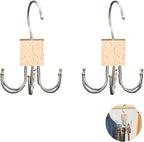 Belt Hanger, 2Pcs Belt Organizer for Closet 360°,Rotatable Max 48 Belt Storage Rack Space Saving Storage Rack for Belt, Bra, Tank Top, Tie, Scarf(Wood Color)