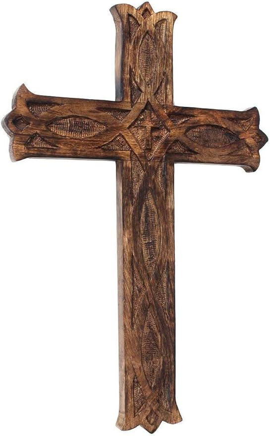 IBLAY Wooden Religious Catholic Crucifix Cross Wall Hanging 18 x 12 Inches Carvings Living Room Home Decor Accent Church Chapel Altar Wall Art Decor