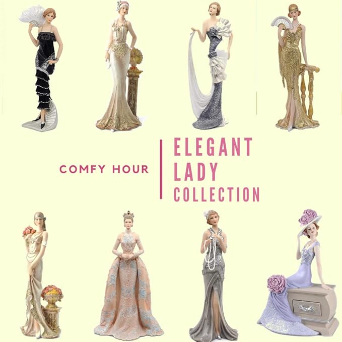 Comfy Hour 13" Glamour Elegance Victorian Art Figurine, Camille Lady with Fan Statue, Roaring 20s Art Deco Style Home Decor Accent, Polyresin Artisan Crafted Sculpture, 1 Unit (Gold)