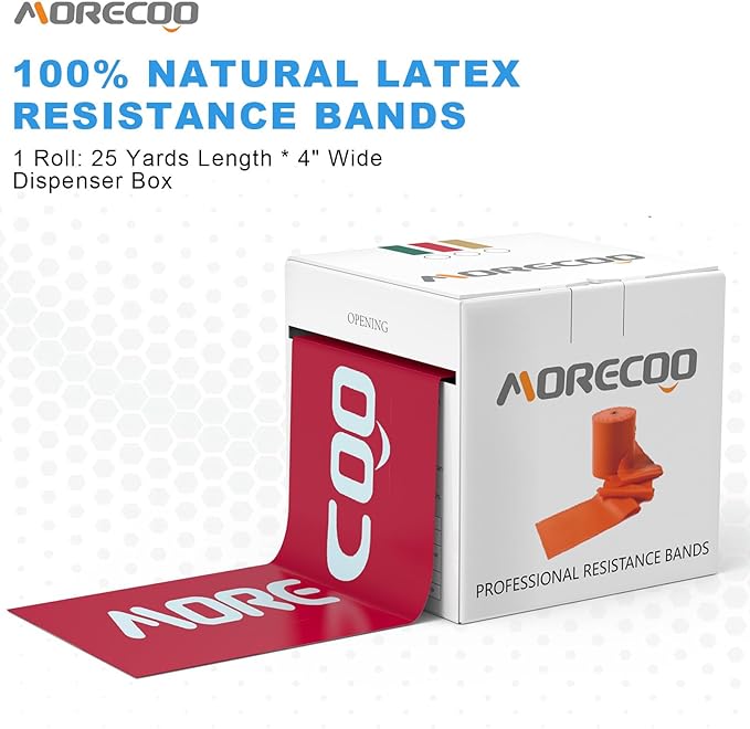 MORECOO Resistance Bands 25 Yard Roll, Level 1, 2, 3 Professional Latex Physical Therapy Band, Exercise Bands for Working Out, Pilates, Upper & Lower Body Exercises & Rehab