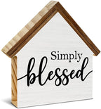 Blessed Signs for Home Decor, Simply Blessed House Shaped Wood Sign, Rustic Farmhouse Home Living Room Decor for Desk Table Shelf