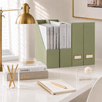 BLU MONACO | Set of 6 Foldable Magazine File Holders in Earth Green | Heavy-Duty Vertical File Organizers with Label Holders | Desk Organizer Set for Paperwork, Documents & Office Storage