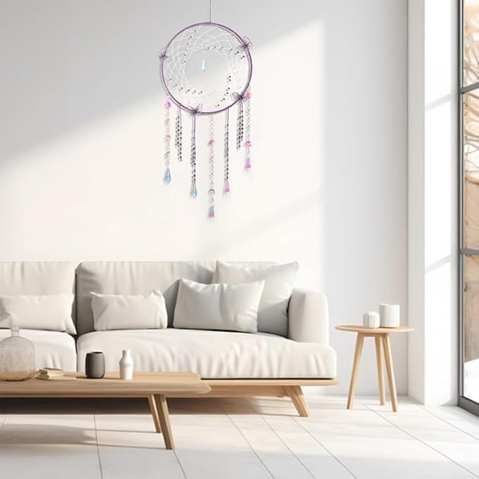 Artilady Butterfly Dream Catchers with Crystals - Large Boho Purple Moon Dream Catcher Wall Decor Home Decorations Girls Kids Baby Bedroom Room Decor Christmas Birthday Teen Girl Boys Gifts