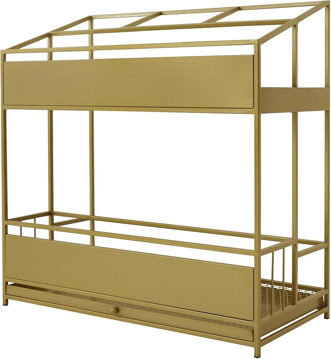 Commercial Metal Umbrella Stand Rack – Heavy Duty Free Standing Organizer with Removable Drip Tray, Entrance Umbrella Organizer for Entryway Home Office Hotel, 26.8x12.6x27.6in (Gold)
