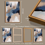 Extra Large Blue Neutral Wall Art Modern Abstract Wall Painting Framed Blue Artwork Abstract Blue Wall Decor Modern Abstract Art Prints Neutral Abstract Paintings for Living Room Bedroom Office 24x36 Inch Set of 3