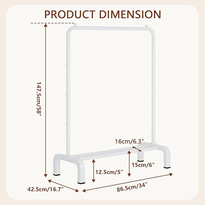 JIUYOTREE Standard Clothes Clothing Garment Rack with Storage Shelves Clothes Organizer for Hanging Clothes Coat Jacket Shirt Sweater Jeans White